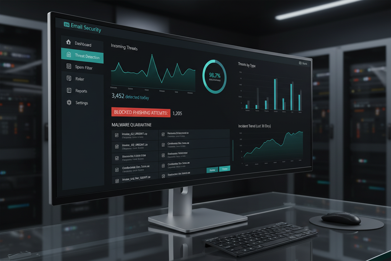 Email security dashboard with threat detection