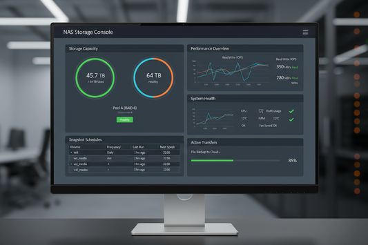 NAS management dashboard with performance metrics