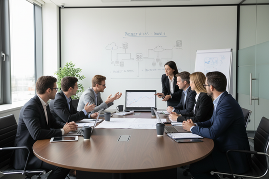 Team collaboration meeting for IT project