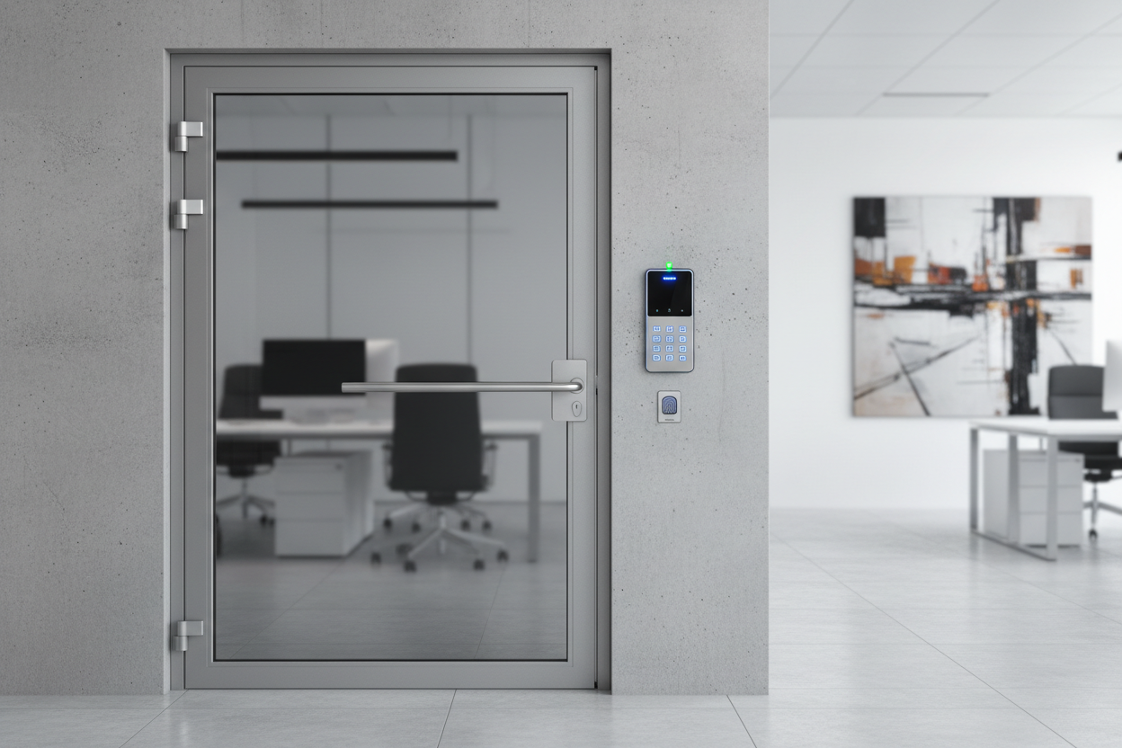 Badge reader and security door system
