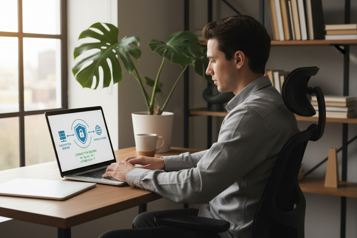 Remote worker using secure VPN connection