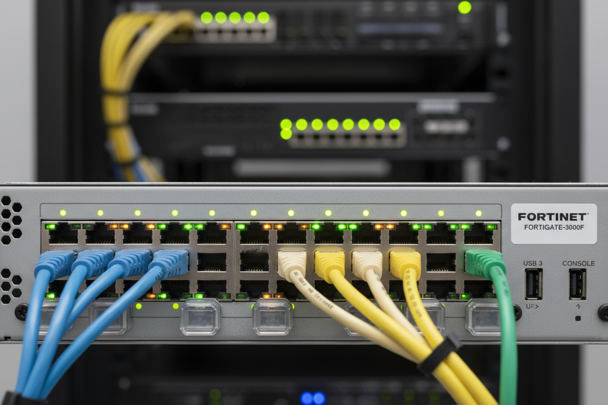 Enterprise Firewall Device Ports Close-up