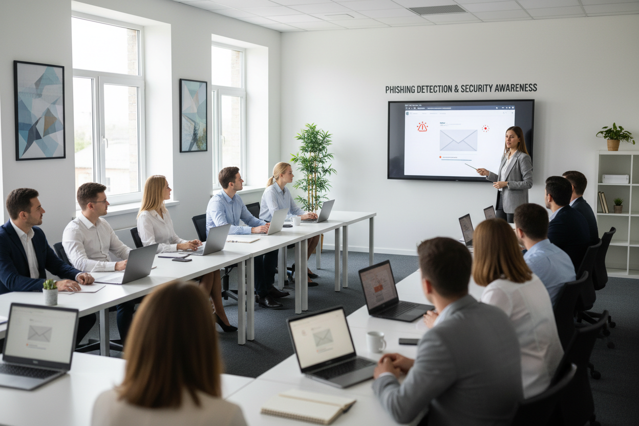 Employees participating in cybersecurity training session