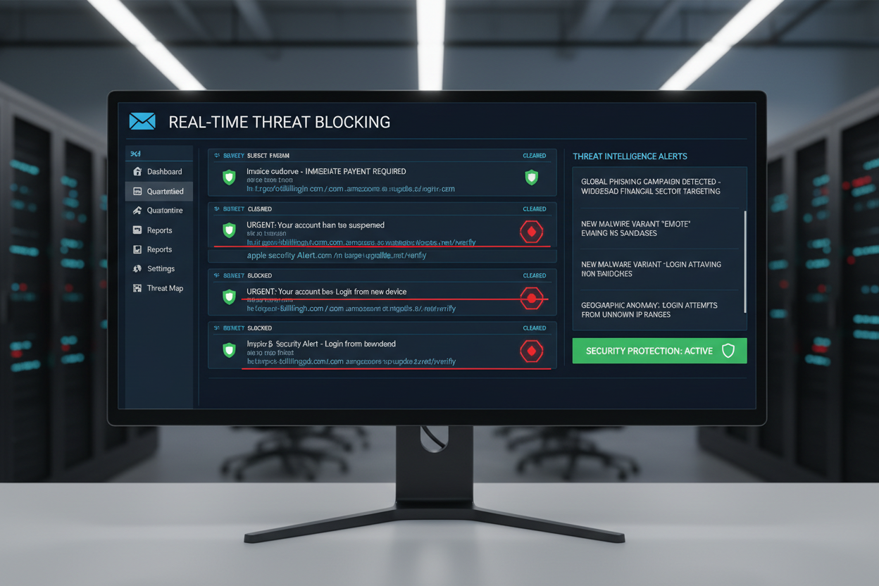 Threat blocking interface showing phishing protection